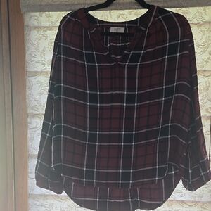 Loft Women's Plaid Top - Red and Black